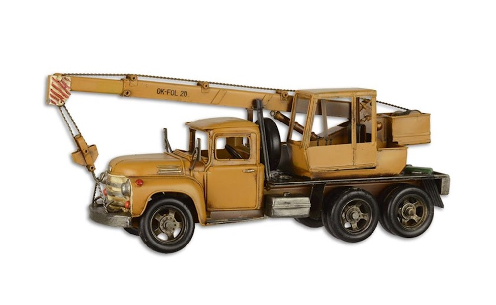 Blechmodell Nostalgie Abschleppwagen mit Kran in gelb aus Blech L 46,5 cm Deko Modellfahrzeug