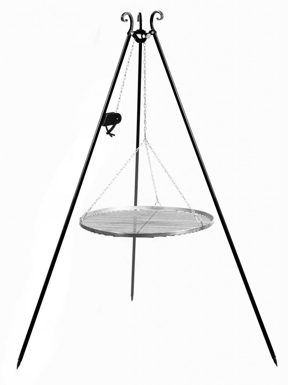 Schwenkgrill mit Kurbel H 180 cm mit Grillrost Ø 80 cm aus Edelstahl Dreibein Grill Grillständer