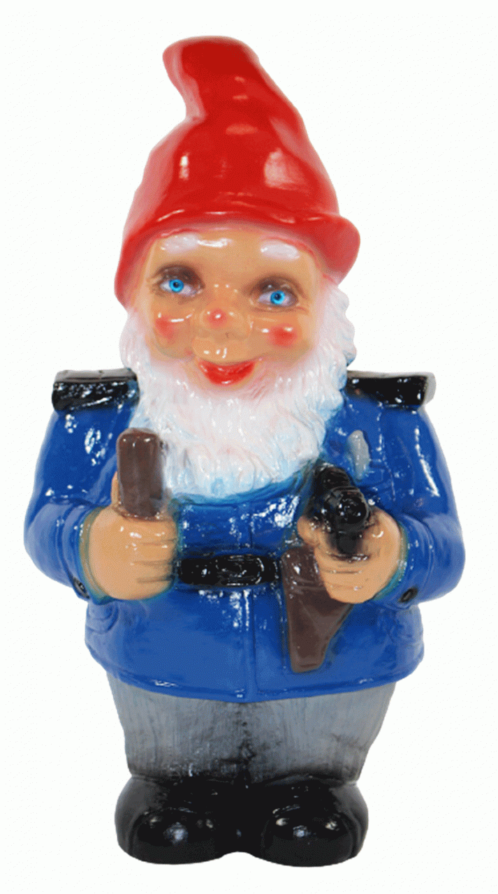 Gartenzwerg Deko Garten Figur Zwerg Polizist stehend mit Pistole und Knüppel aus Kunststoff H 32 cm