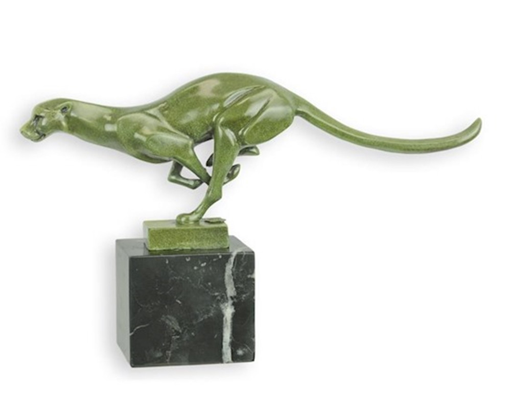 Bronzefigur Bronzeskulptur Bronze Puma auf Marmorsockel Länge 32 cm Tierfigur Bronze Figur