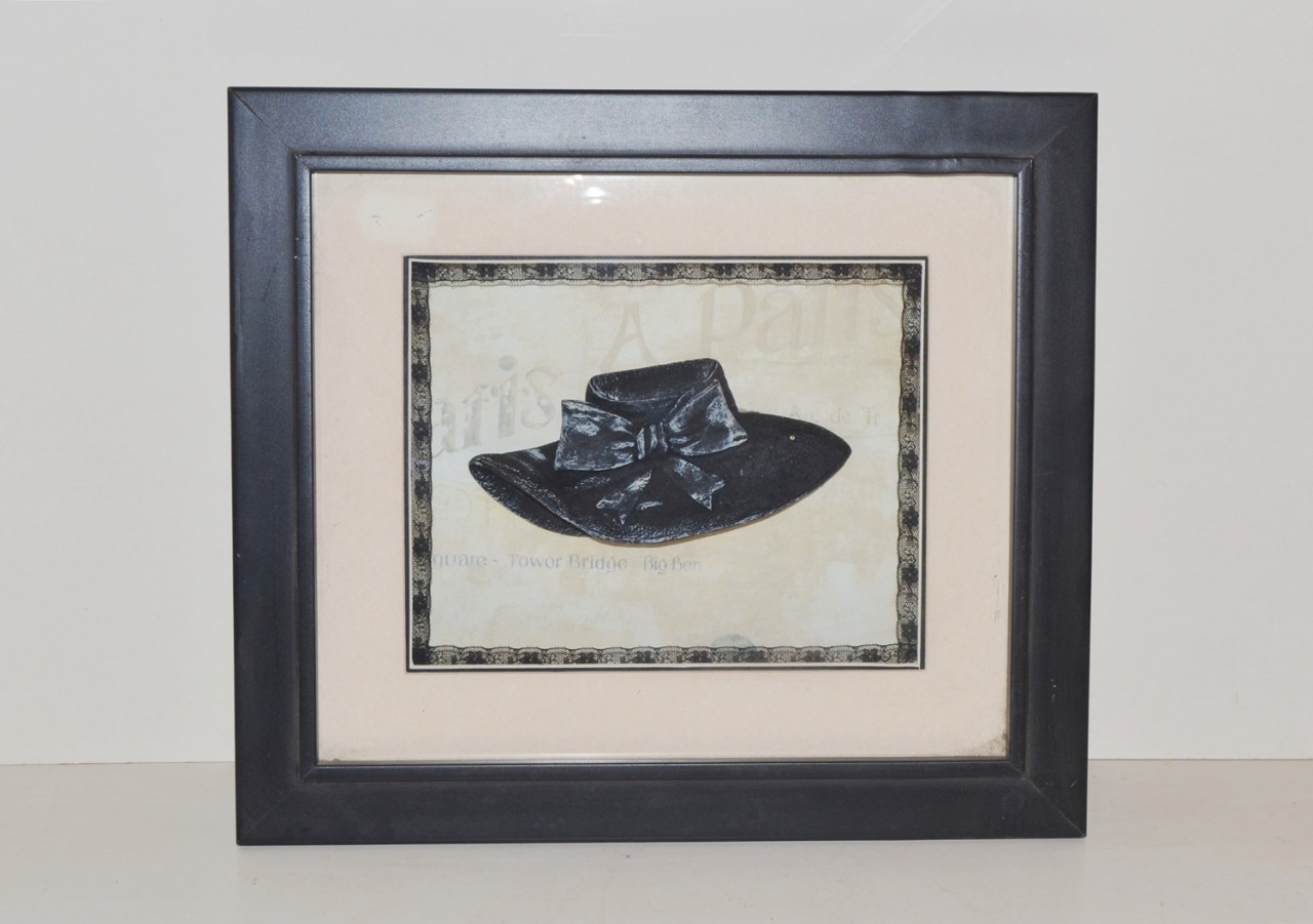 Nostalgie Bild Collagenbild Hut Paris handbemalt Holzbilderrahmen zweidimensional Foto B 34 cm