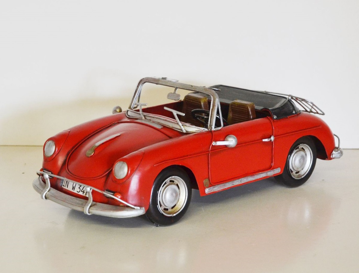 Blechauto Nostalgie Modellauto Oldtimer Porsche 356 Speedster Cabrio Sportwagen Rot L 31 cm