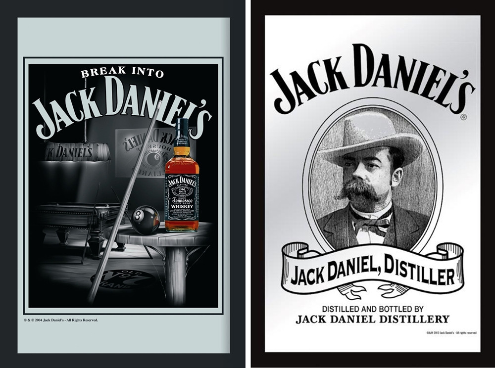 Set: 2 Spiegelbilder Jack Daniel's Whisky Flasche Billard 30x20 cm Wandbilder Hinterglasdruck