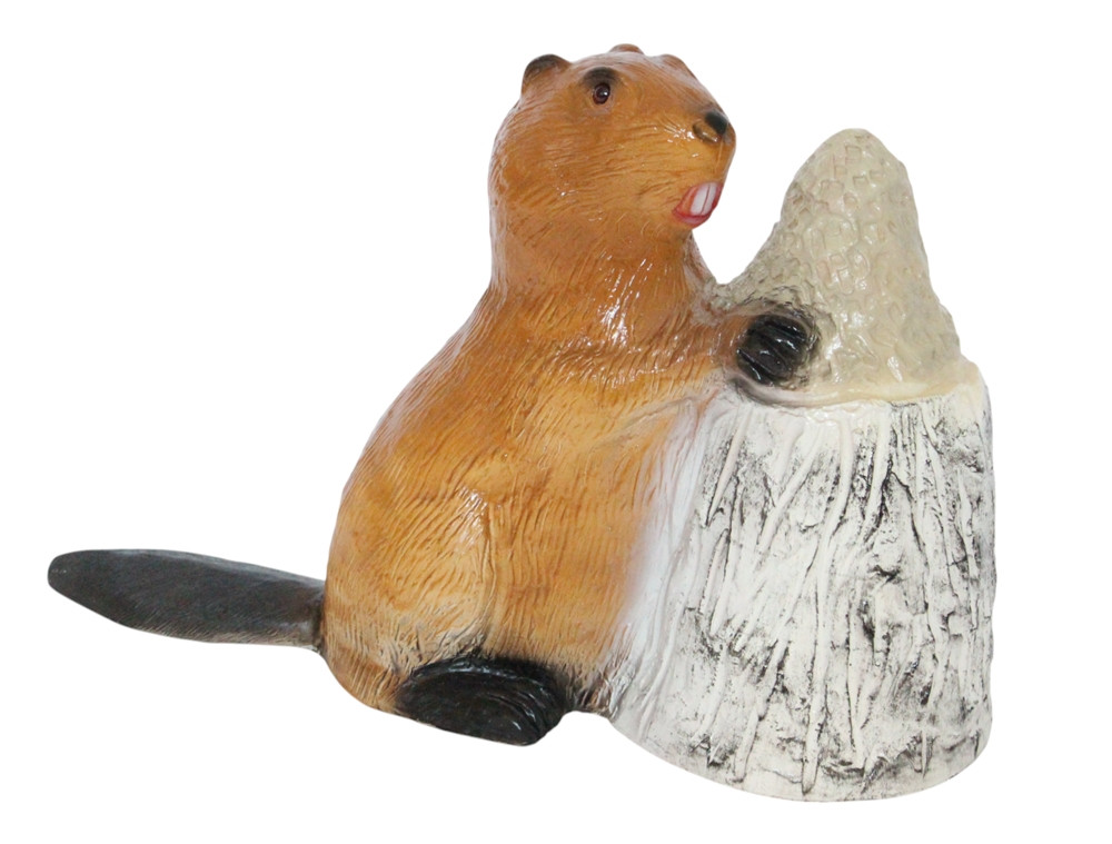 Deko Garten Figur Dekofigur Gartenfigur Tierfigur Biber am Baumstamm aus Kunststoff Höhe 24 cm