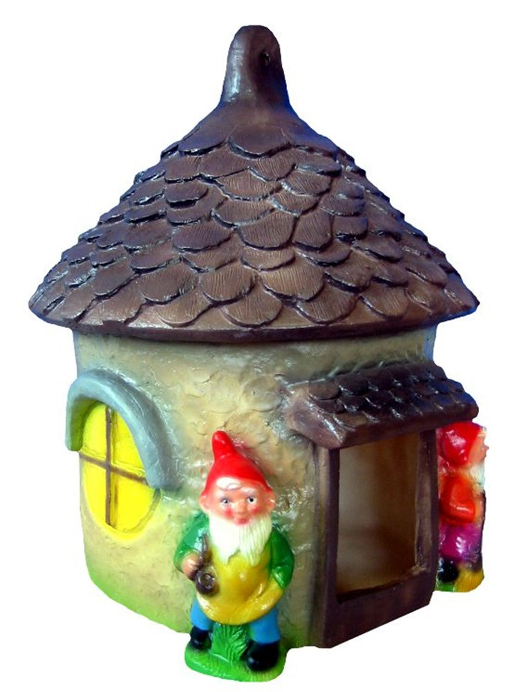 Deko Figur Zwergenhaus mit 2 Zwergen H 31 cm Gartenfigur auch als Vogel- Futterhaus nutzbar
