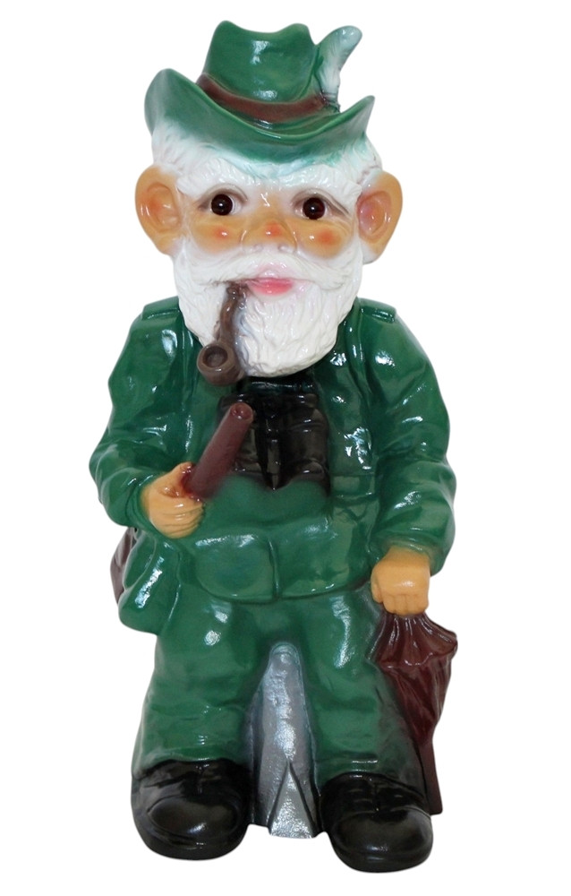 Gartenzwerg Deko Garten Figur Zwerg Förster stehend Flinte und Pfeife aus Kunststoff H 32 cm