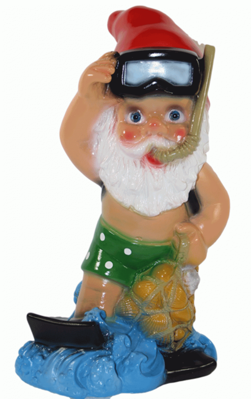 Gartenzwerg Deko Garten Figur Zwerg Taucher stehend mit Schnorchel aus Kunststoff H 35 cm