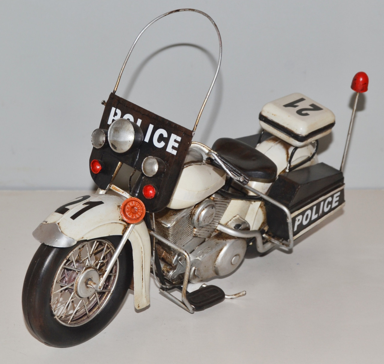 Blechmotorrad Nostalgie Modellauto Oldtimer Marke Harley-Davidson Polizei Motorrad aus Blech L 35 cm