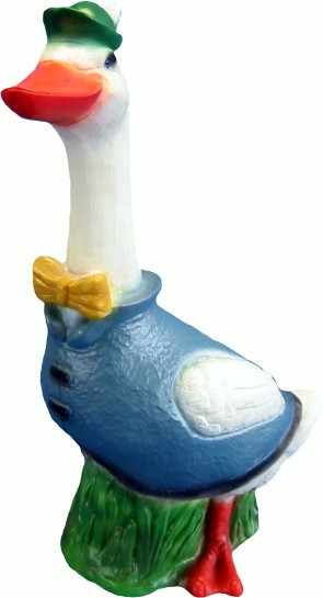 Deko Gartenfigur Tierfigur große weiße Gans im Hut und blauem Anzug stehend Höhe 60 cm