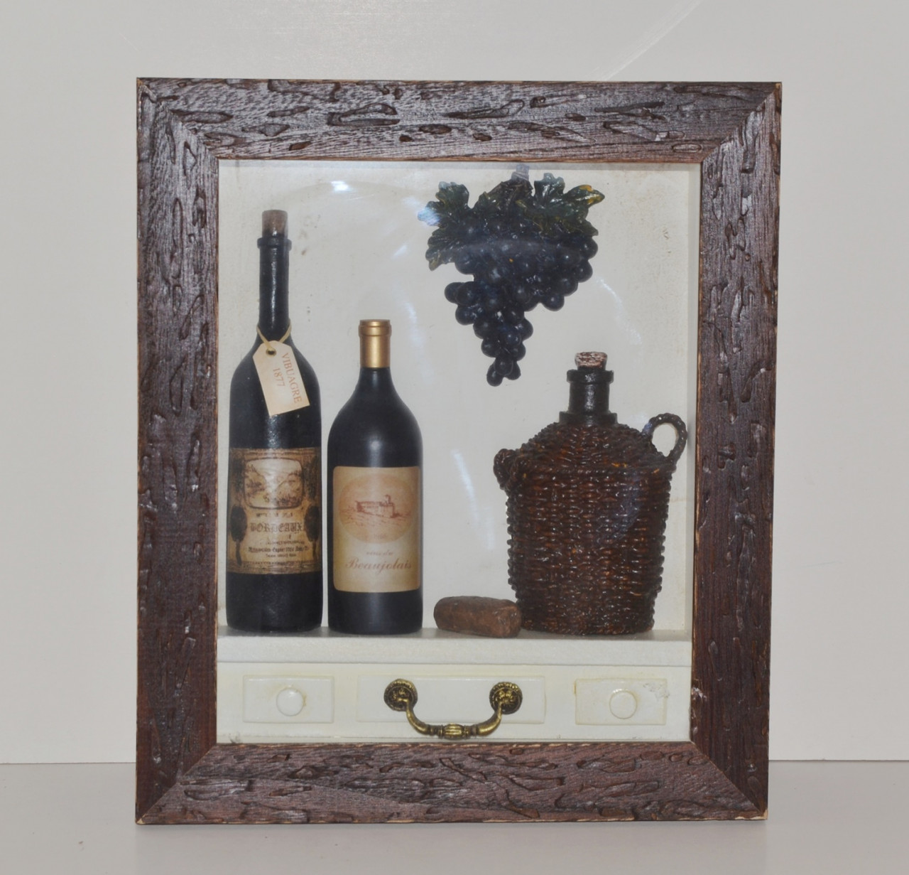 Nostalgie Bild Collagenbild Weinflaschen Traube Winzer Restaurant Holzbilderrahmen Foto H 34 cm