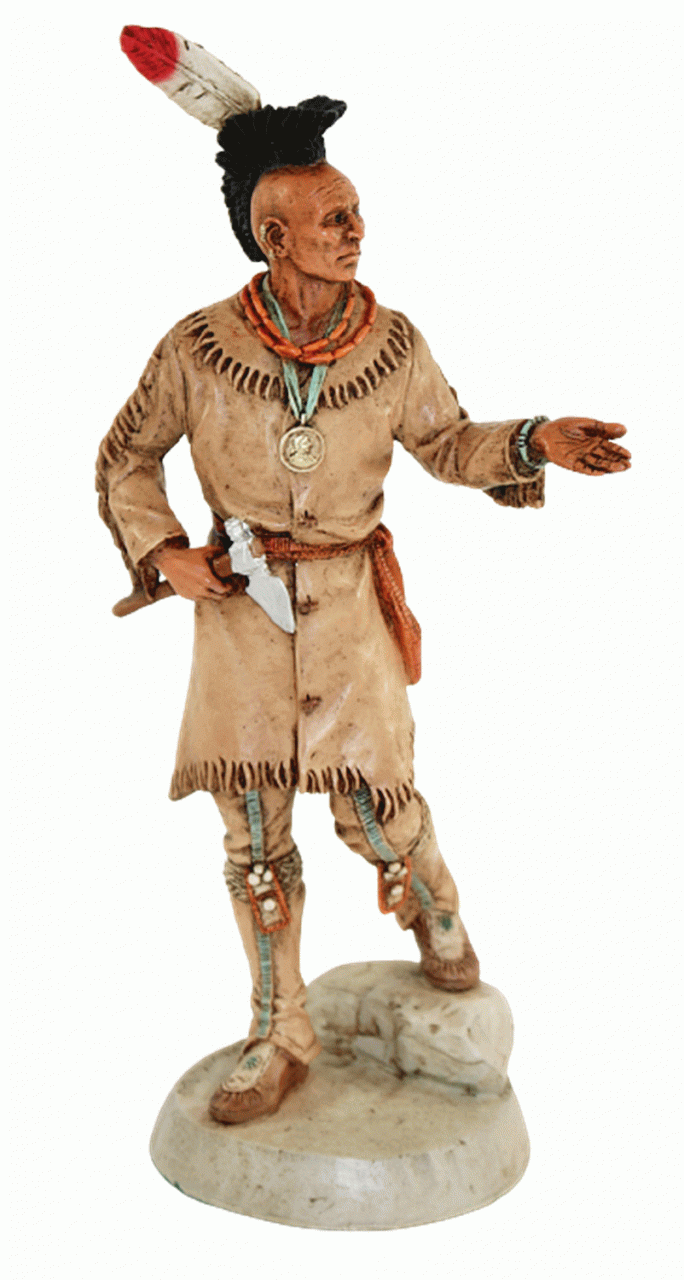 Indianerfigur Black Hawk Häuptling Indianer Fox stehend H 23 mit Tomahawk Castagna Limited Edition