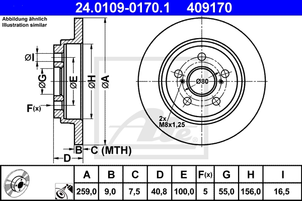 ATE Bremsen-Set VA + HA SIZW2N7S02 Bremsensatz, Scheibenbremse vorne hinten rechts links belüftet 259mm für LEXUS TOYOTA SUBARU 04465-12610 04466-4703
