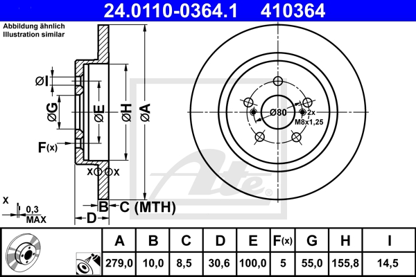 ATE Bremsensatz, Scheibenbremse Bremsen-Set VA + HA sizw2n89t1 Hinterachse voll 275mm 10mm für Subaru TOYOTA LEXUS