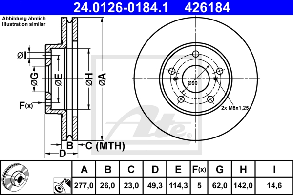ATE Bremsensatz, Scheibenbremse Bremsen-Set VA + HA sizw2nalc0 Hinterachse voll 277mm 9mm für Subaru TOYOTA LEXUS