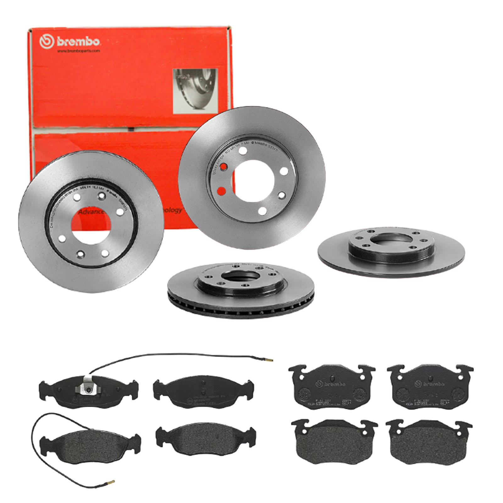 BREMBO Bremsensatz-Vorn und hinten Bremsensatz, Scheibenbremse vorne rechts links innenbelüftet 247mm für RENAULT PEUGEOT CITROËN HSV FENGSHEN 4246A7