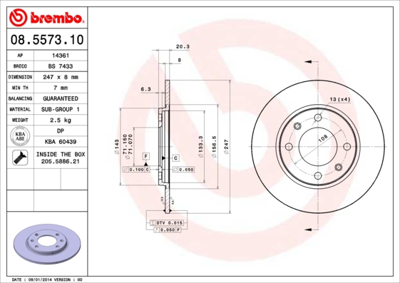 BREMBO Bremsensatz-Vorn und hinten Bremsensatz, Scheibenbremse vorne rechts links innenbelüftet 247mm für RENAULT PEUGEOT CITROËN HSV FENGSHEN 425141