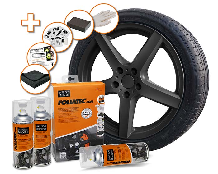 FOLIATEC Felgenlack 2K Felgen Lack Set, schwarz matt 2350 0.4l