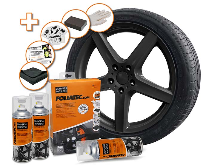 FOLIATEC Felgenlack 2K Felgen Lack Set, schwarz glänzend 2351 0.4l