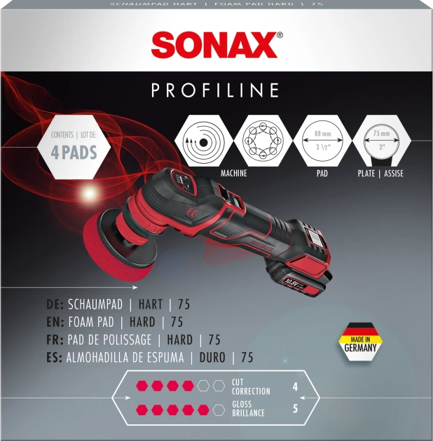 SONAX SchaumPad hart 75 Stützteller, Poliermaschine 4x 04921410