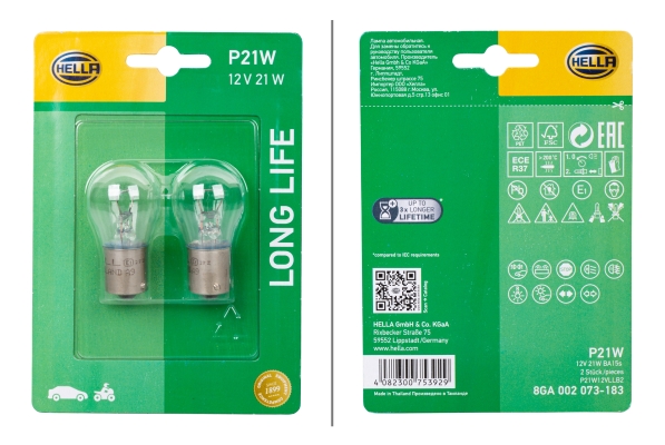 HELLA Glühlampe, Blinkleuchte LONG LIFE UP TO 3x LONGER LIFETIME 8GA 002 073-183 Brems-/Schlusslicht,Glühlampe, Rückfahrleuchte,Glühlampe, Kennzeichen