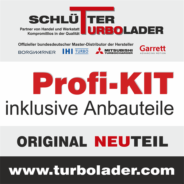 SCHLÜTTER TURBOLADER Lader, Aufladung PROFI KIT - mit orig. MAHLE Turbolader NEUTEIL im AT 166-01216 Anbaumaterial für VAG F026510033 F026510034 04L25