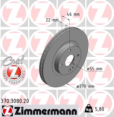 ZIMMERMANN Bremsscheibe COAT Z vorne rechts links innenbelüftet 270mm für MAZDA N0YY-33-25X N06Y-33-25X 370.3080.20