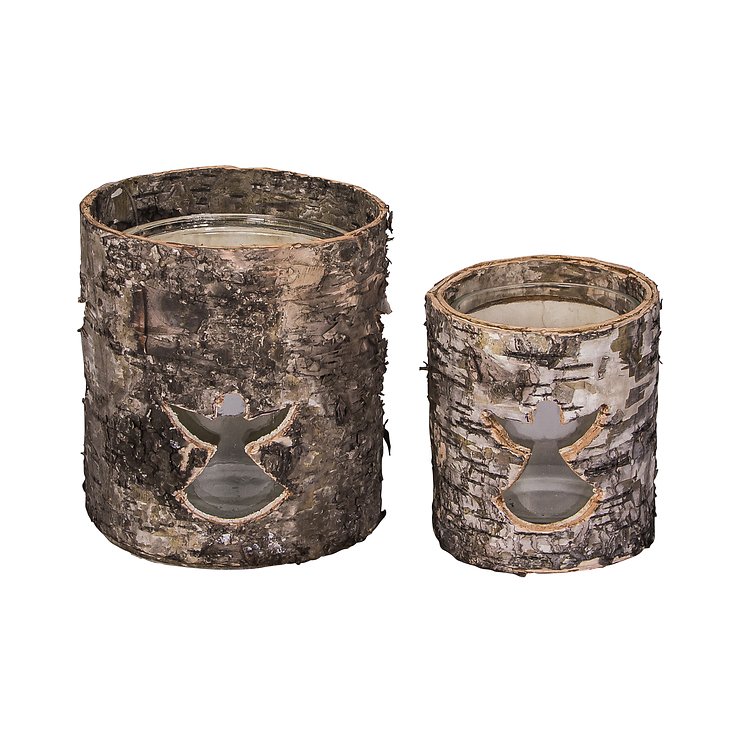 Broste Copenhagen Windlicht Set Hurricane Engel in Birkenrinde 11cm