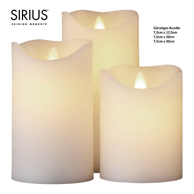 Sirius LED-Kerze Sara Exclusive 3er Set 7.5 cm x 30, 20, 12 cm weiß