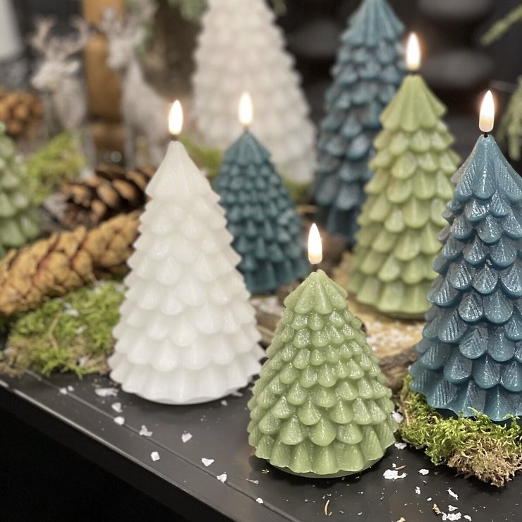 Deluxe Homeart LED Kerze Weihnachtsbaum fernbedienbar 8x11 cm weiß