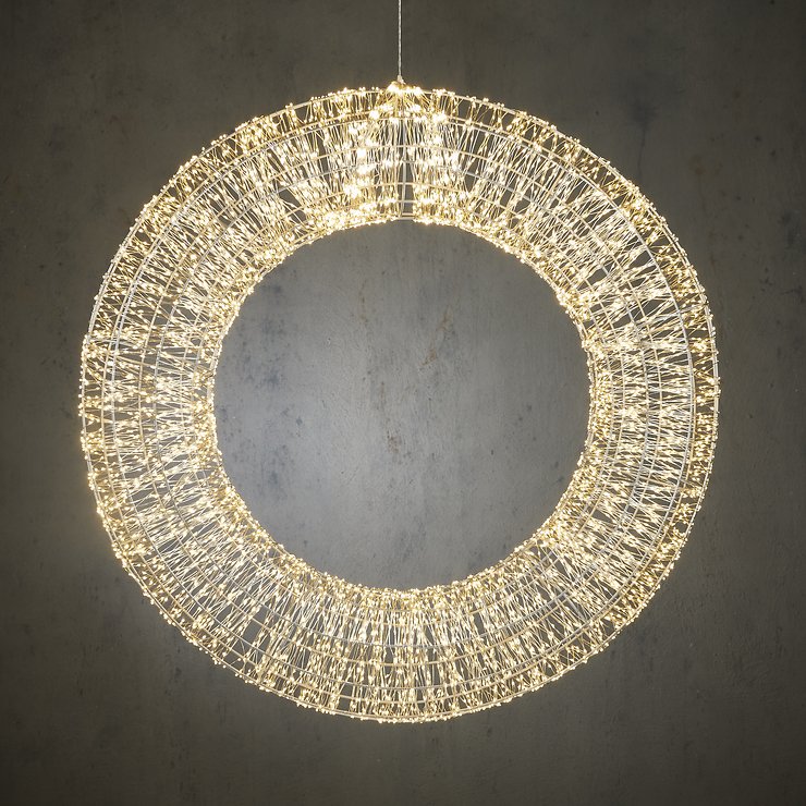 Luca Lighting LED-Kranz 6000 LED klassisch weiß außen 80 cm Metall silber
