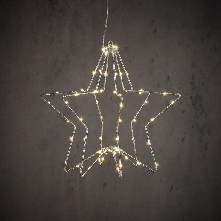 Luca Lighting LED-Stern 3D 60 LED warmweiß innen batteriebetrieben 30 cm silber