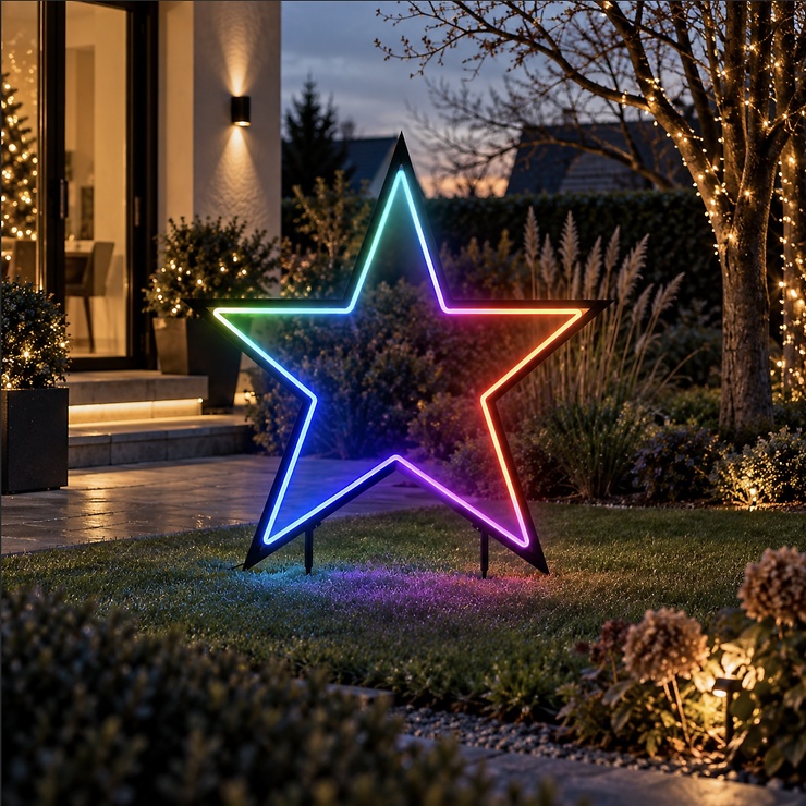 Luca Lighting LED-Gartenstecker Neon Stern 102 cm schwarz LED RGB