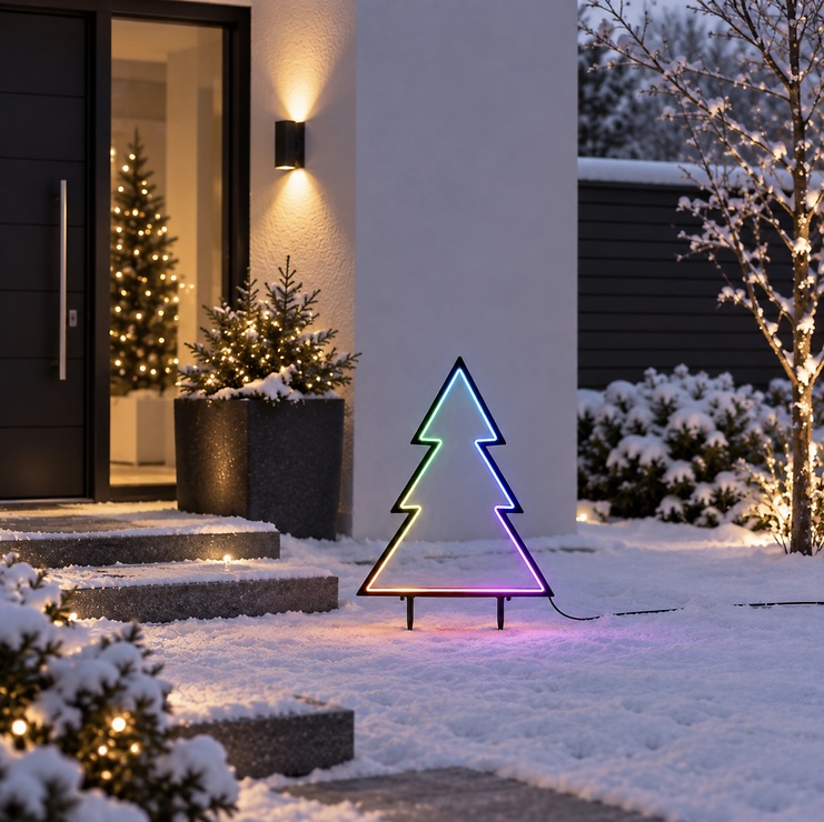 Luca Lighting LED-Gartenstecker Neon Tanne 75 cm schwarz LED RGB
