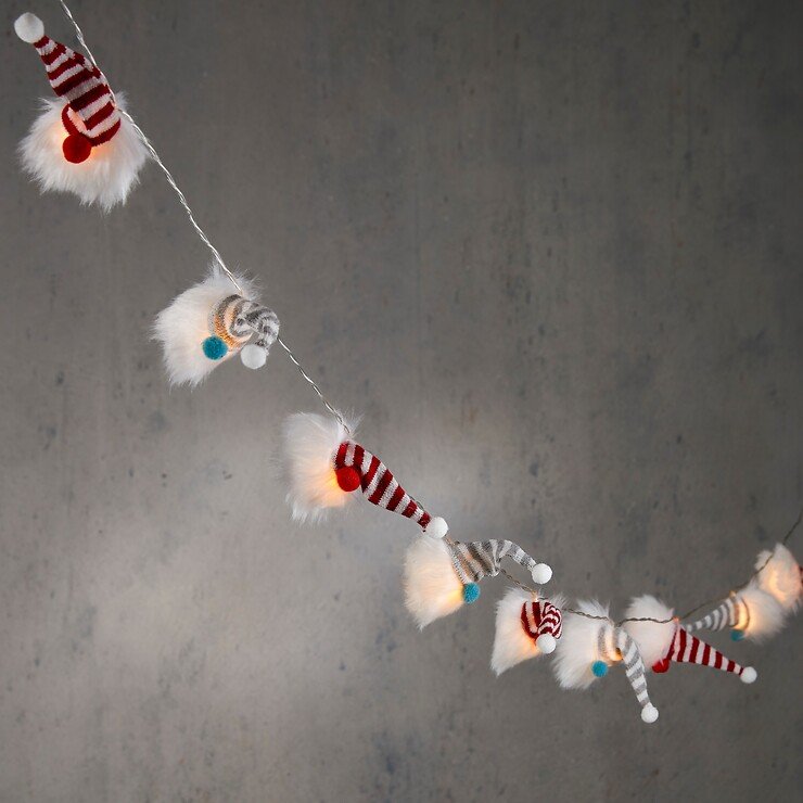 Luca Lighting LED-Lichterkette Wichtelkopf 12 LED warmweiß innen batteriebetrieben 165 cm rot grau