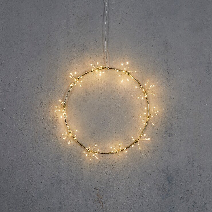 Luca Lighting LED-Kranz Sputnik 100 LED warmweiß außen 30 cm Metall gold