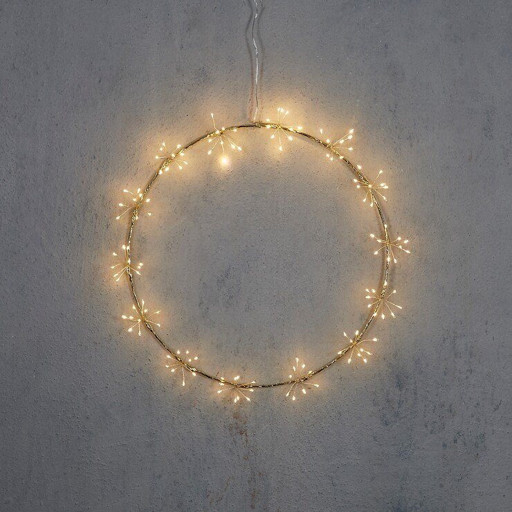 Luca Lighting LED-Kranz Sputnik 130 LED warmweiß außen 40 cm Metall gold