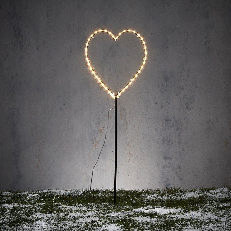 Luca Lighting LED-Gartenstecker Herz 38 LED klassisch weiß 65 cm Metallstab schwarz
