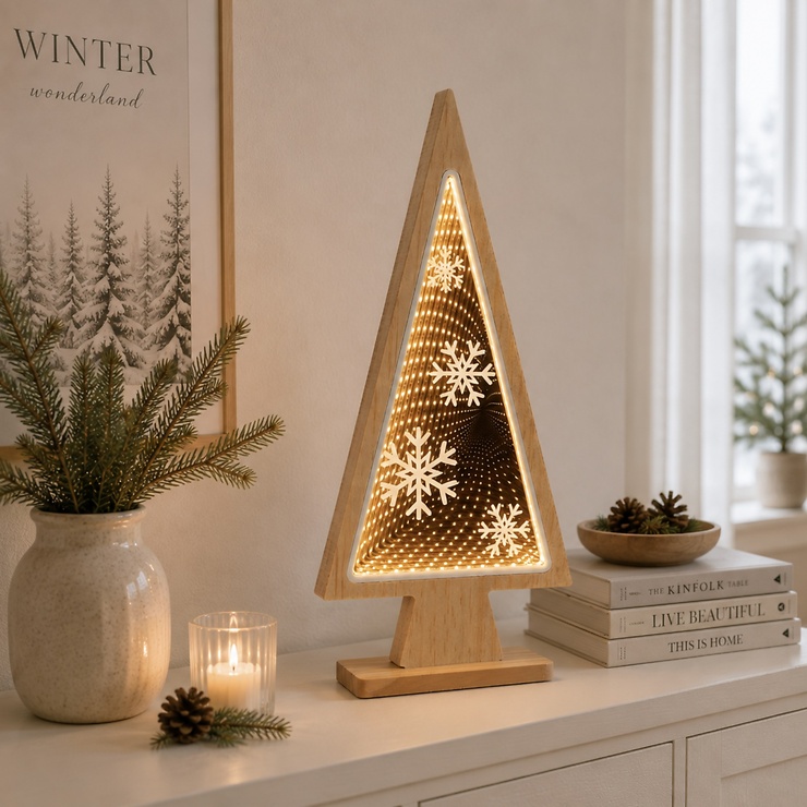 Luca Lighting LED Leuchtdeko Tanne 50 LED warmweiss 40 cm Holz Braun
