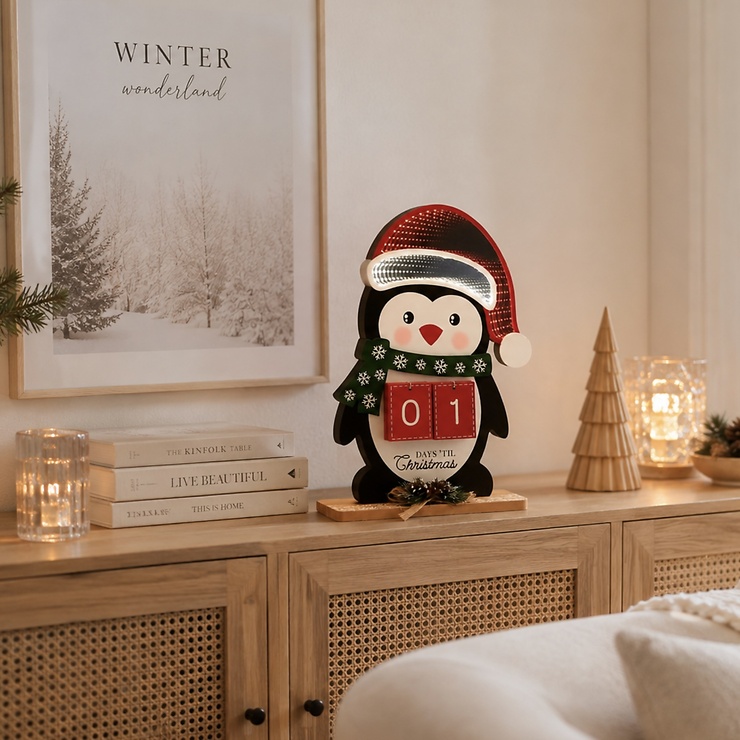 Luca Lighting LED Leuchte Pinguin 50 LED warmweiss USB 40 cm Holz Bunt