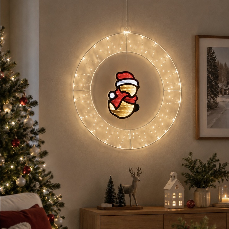 Luca Lighting LED Metallkranz Schneemann 127 LED warmweiss 41 cm weiss