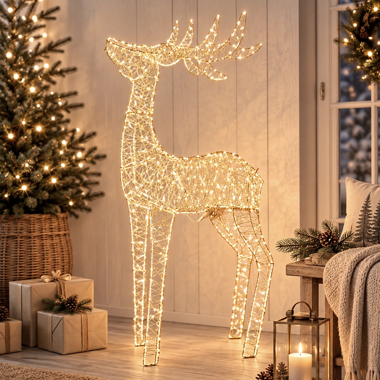 Luca Lighting LED Weihnachtsfigur Hirsch 840 LED warmweiss mit Timer 120 cm champagner