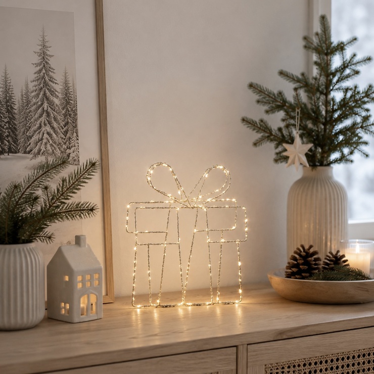 Luca Lighting LED Leuchtdeko Geschenk 70 LED warmweiß batteriebetrieben 34.5 cm champagner