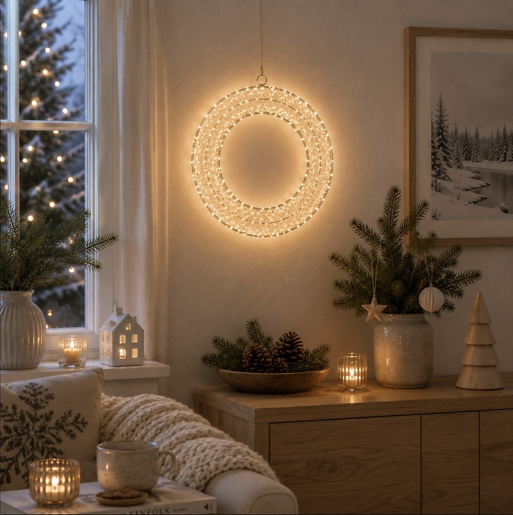 Luca Lighting LED Weihnachtskranz 600 LED warmweiß außen 40 cm silber