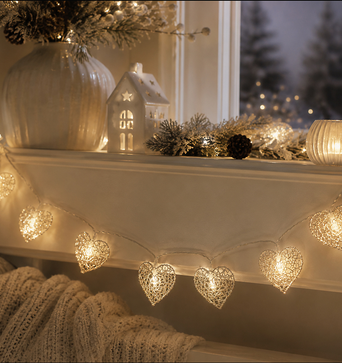 Luca Lighting LED Lichterkette Herzen 10 LED warmweiß batteriebetrieben 170 cm champagner glitzer