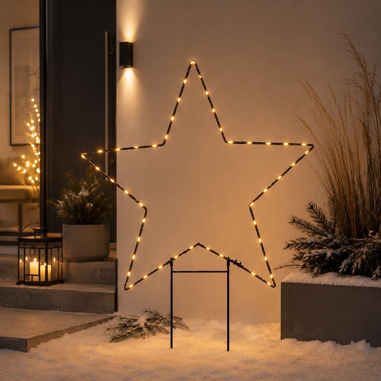 Luca Lighting LED Gartenstecker Stern 45 LED warmweiß batteriebetrieben 84 cm Metall schwarz