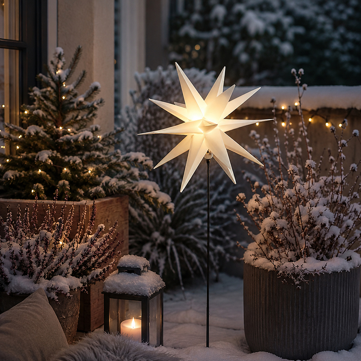 Luca Lighting LED Gartenstecker Stern 3D 20 LED warmweiß batteriebetrieben 35 cm weiß
