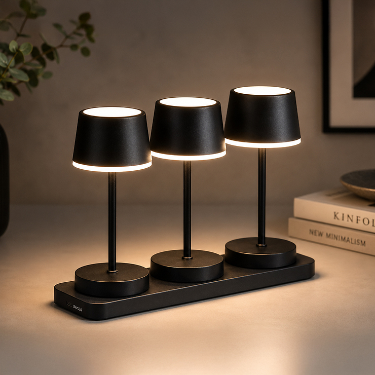 easy! by FHL LED Akku-Tischleuchten Gardo Outdoor 3er-Set mit Ladestation Schwarz