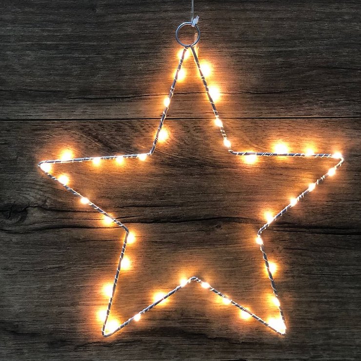 Lights4Christmas LED-Stern 40 LED warmweiß innen batteriebetrieben 30 cm silber