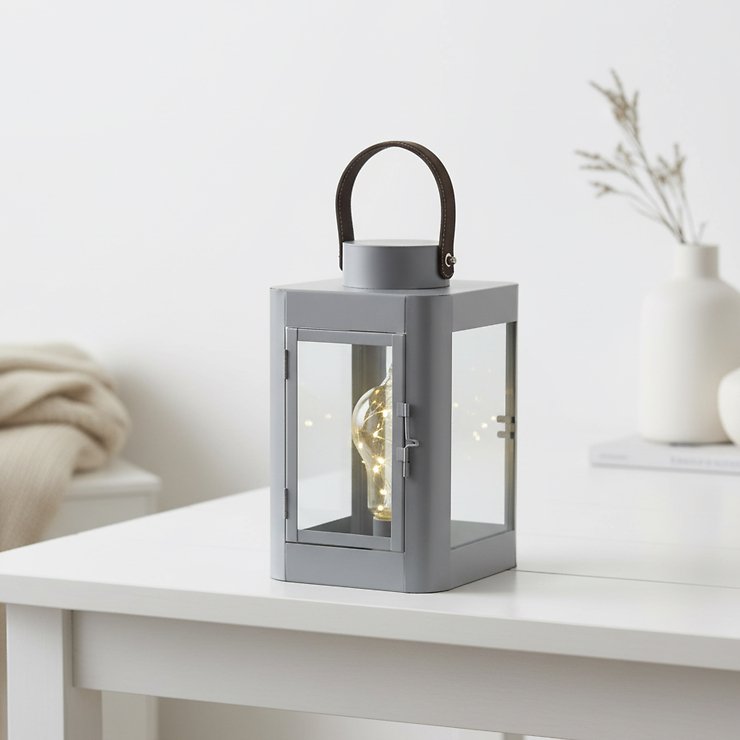 Kaemingk LED-Laterne 10 LED warmweiß innen 16 x 26 cm Metall grau