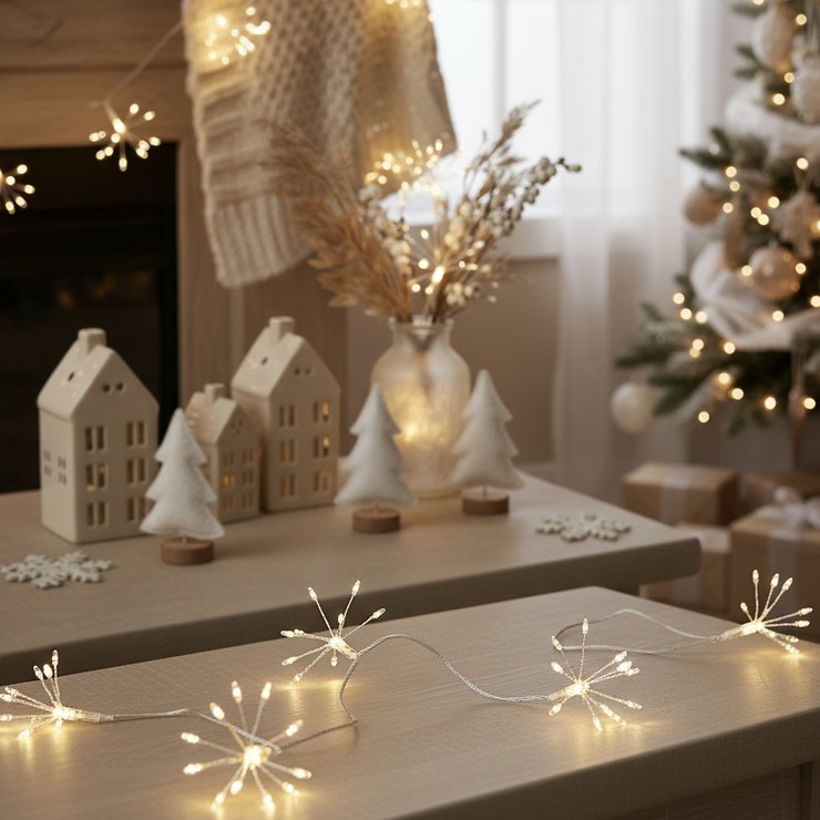 Kaemingk Lumineo Lichterkette Sputnik 50 LED warmweiß innen 1 m batteriebetrieben silber